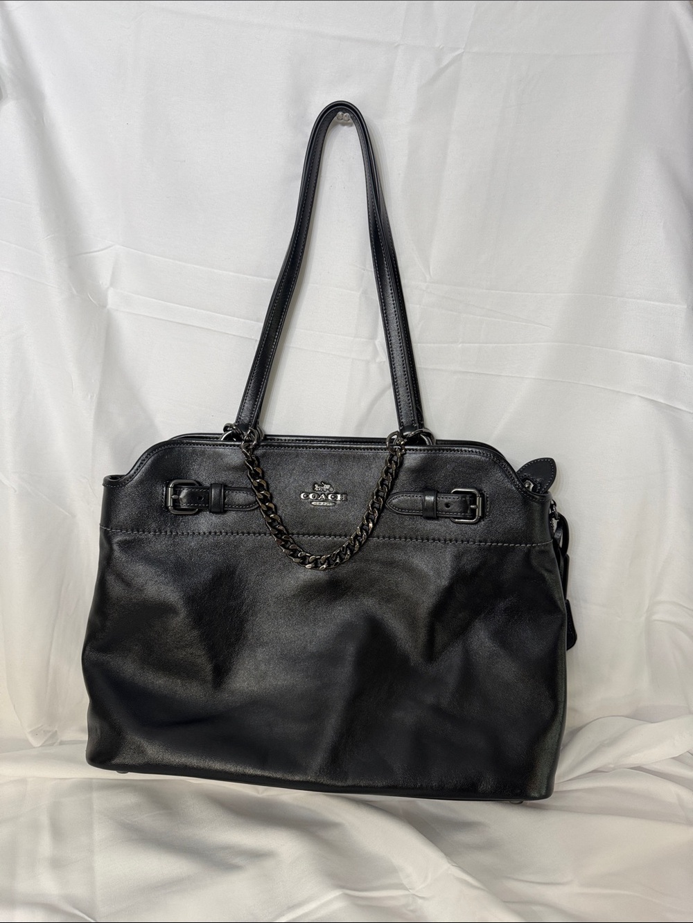Coach Easton tote Black Leather Chain-Detail Shoulder Bag